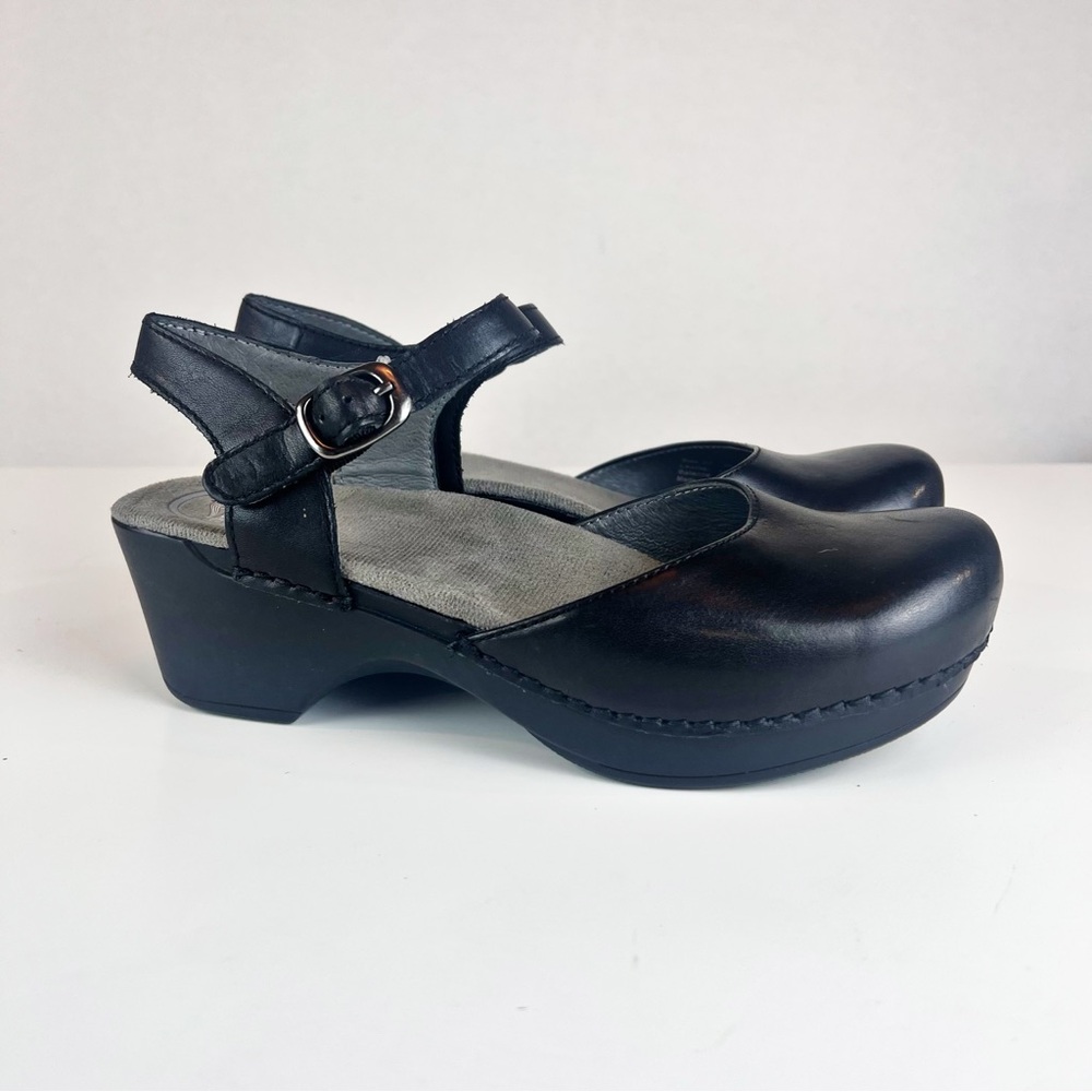 Dansko Mary Jane Clog Size 37/6.5-7 Black Leather Boho Comfort Adjustable Strap